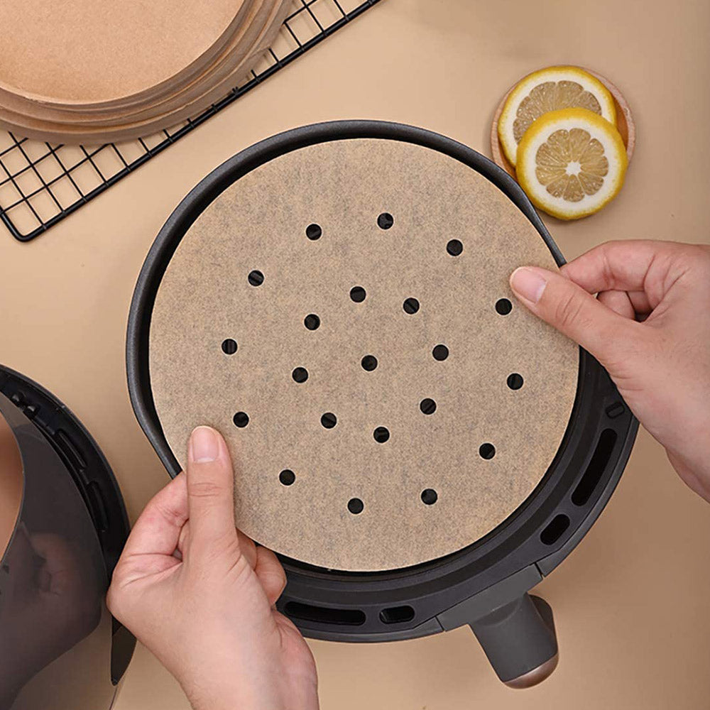 100 PCS Kitchen18CM Non-Stick Liners for Air Fryers-Circular-Khaki