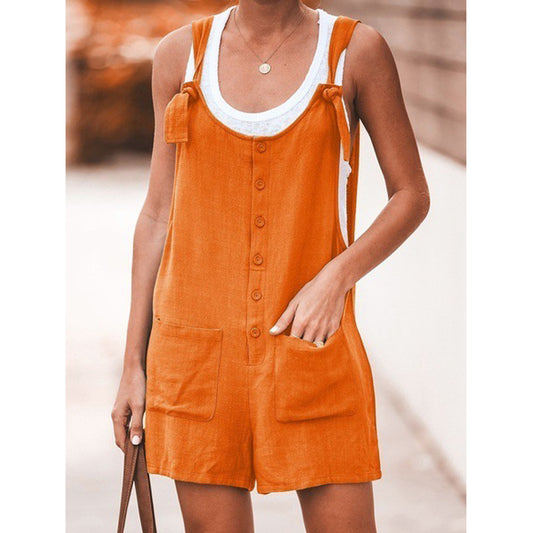 S Tie Strap Slant Pocket Women Jumpsuit-Orange