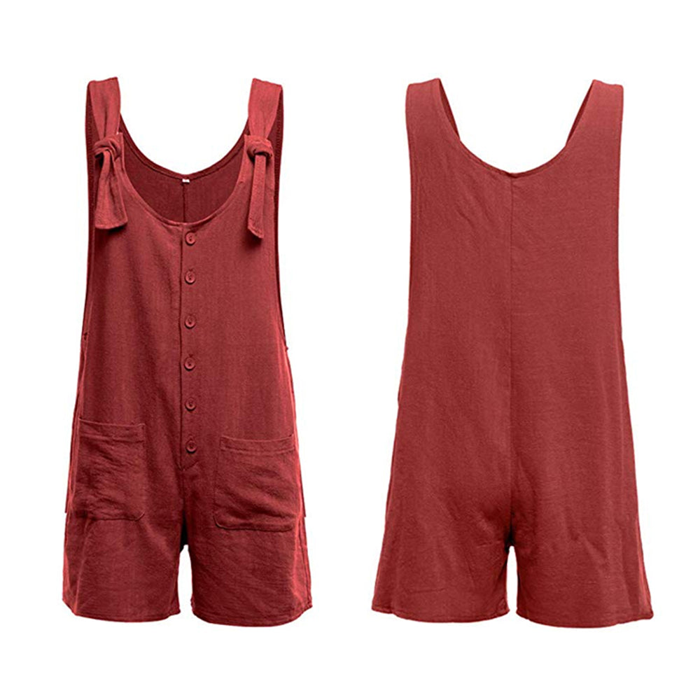 S Tie Strap Slant Pocket Women Jumpsuit-Wine red