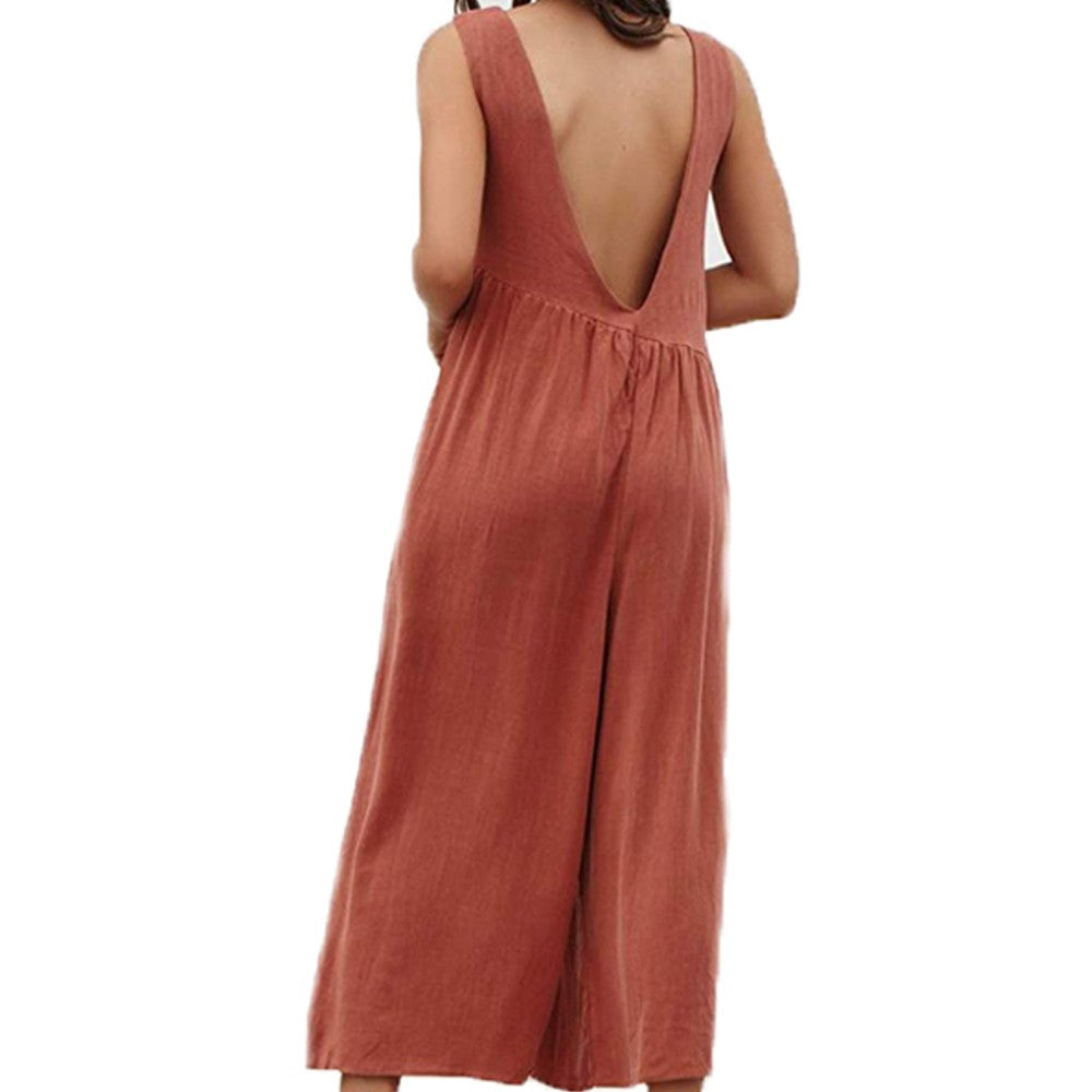 Women Sleeveless Jumpsuit Red