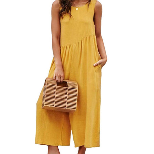Women Sleeveless Jumpsuit Yellow
