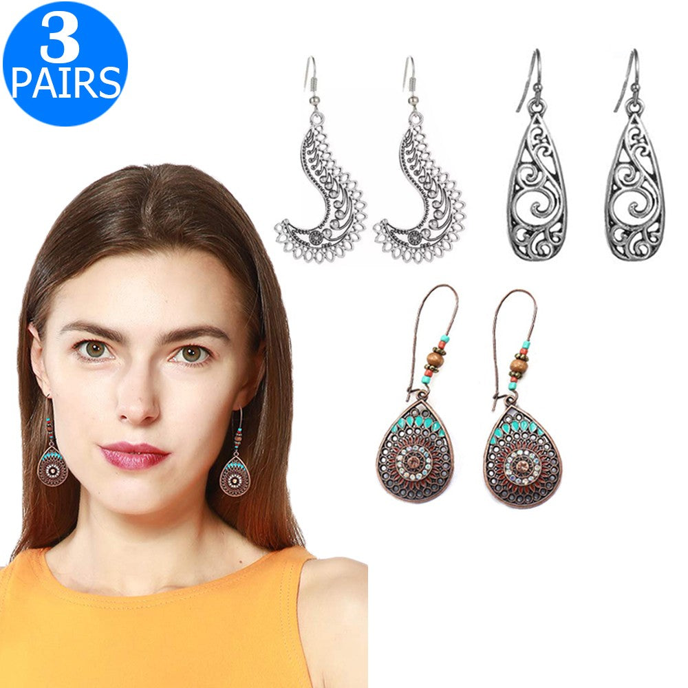 3 Pairs Bohemian National Style Earrings Style 3 4 5