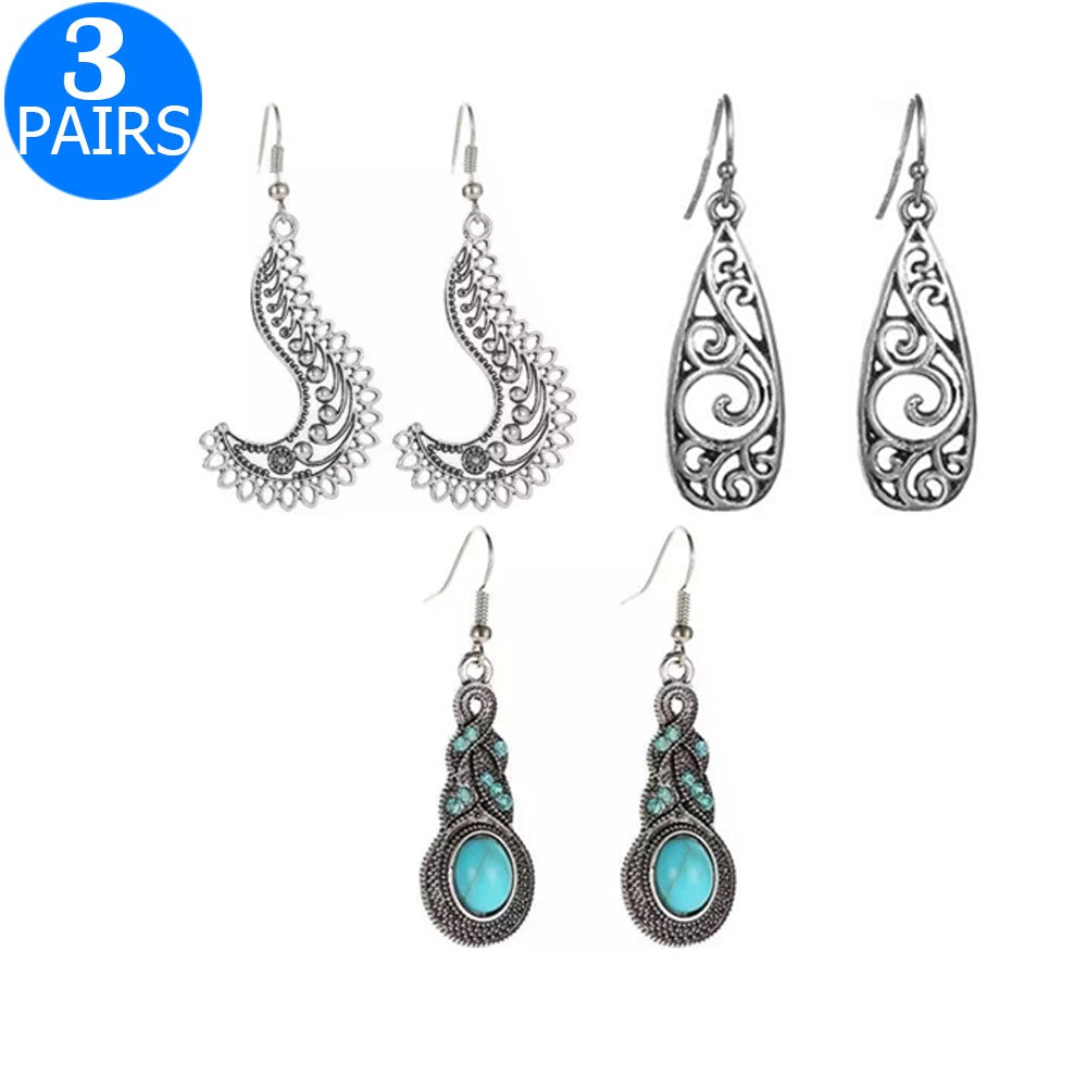 3 Pairs Bohemian National Style Earrings Style 2 3 4