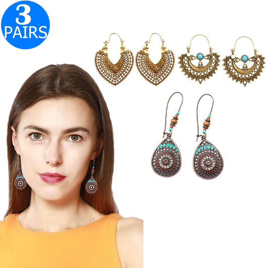 3 Pairs Bohemian National Style Earrings Style 1 5 6