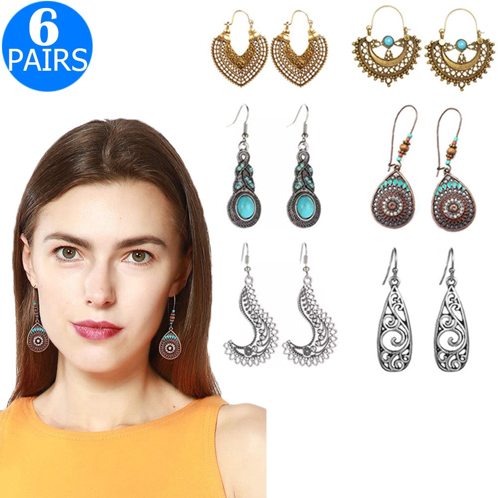 6 Pairs Bohemian National Style Earrings