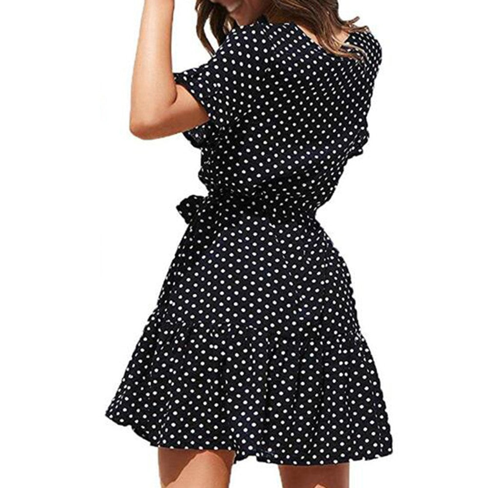 Polka Dot Pleated Dress Black
