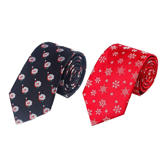 2 X Christmas Tie Holiday Season Neckties Black and Red