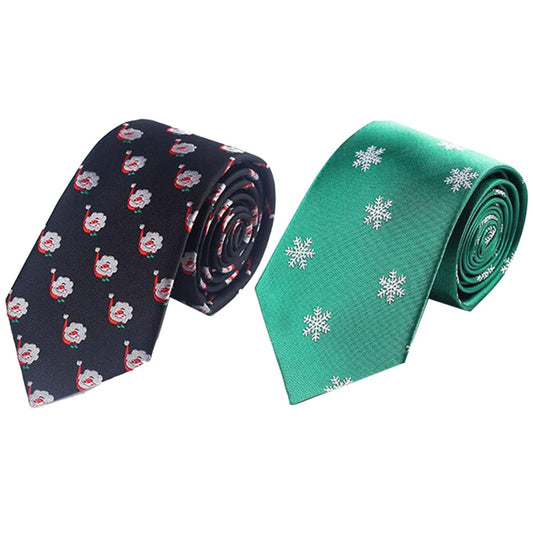 2 X Christmas Tie Holiday Season Neckties Green and Black