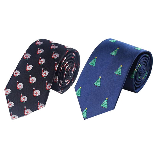 2 X Christmas Tie Holiday Season Neckties Navy and Black