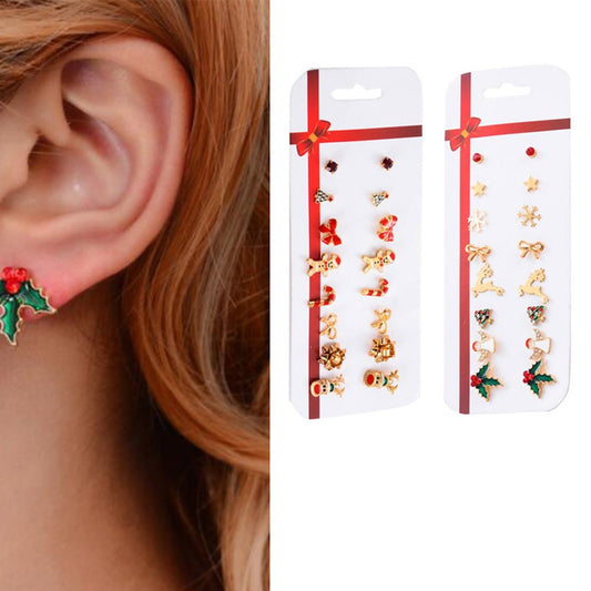 2Sets 16 pairs Christmas Earrings Set Cute Christmas Stud Earrings