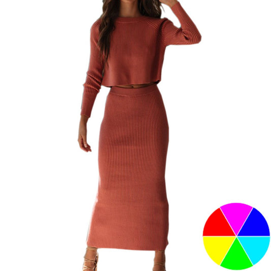Women 2 Pieces Women Knitted Sweater Skirt Set