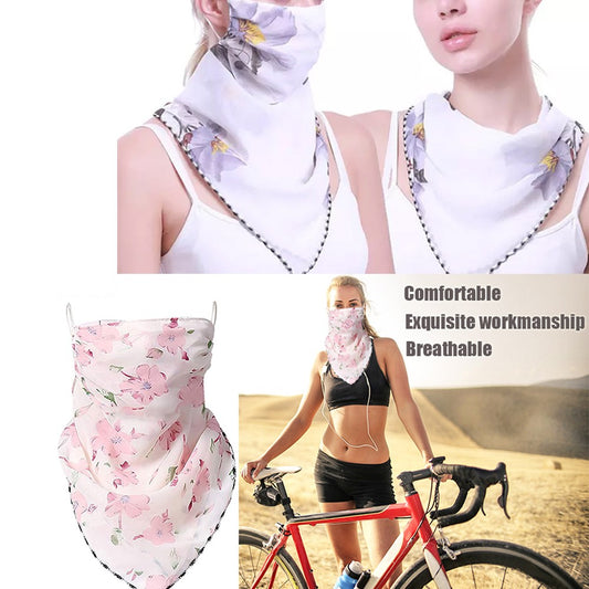 Women Flower Print Lightweight Ear Loop Scarf Washable Neck Gaiter