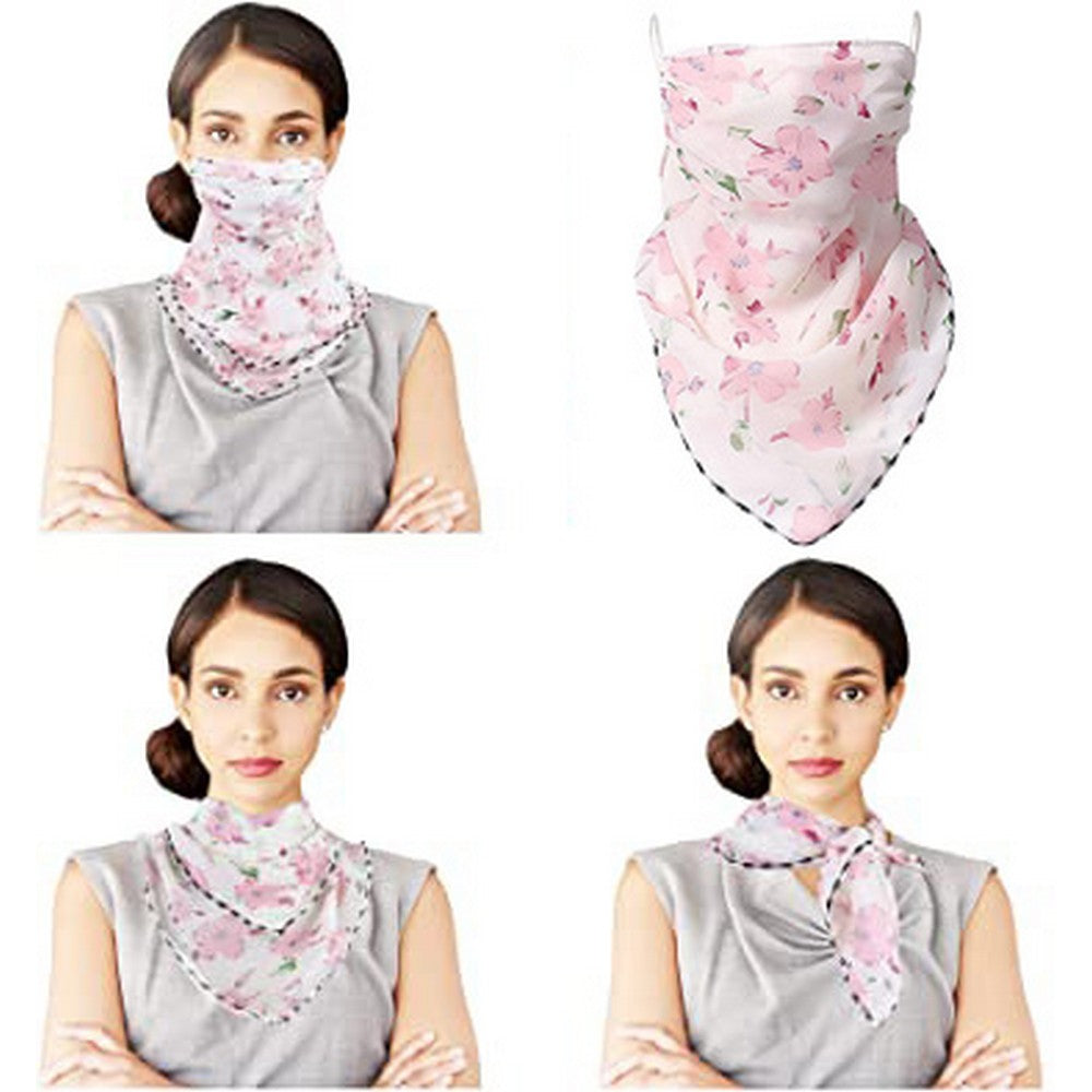 Women Flower Print Lightweight Ear Loop Scarf Washable Neck Gaiter