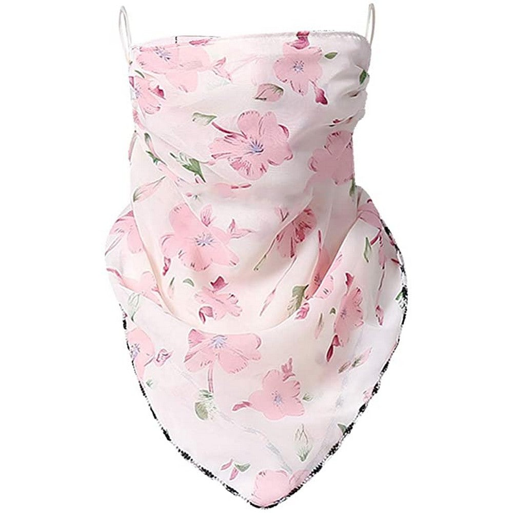 Women Flower Print Lightweight Ear Loop Scarf Washable Neck Gaiter