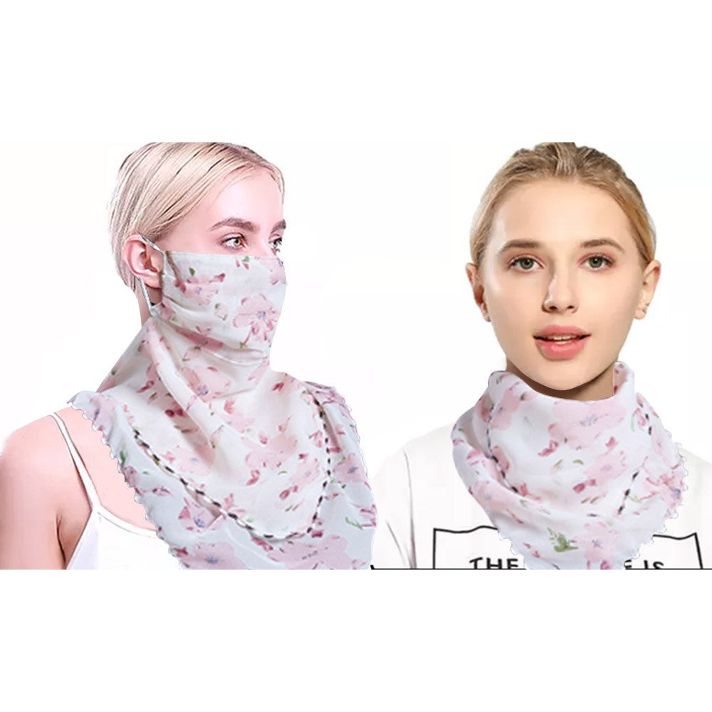 Women Flower Print Lightweight Ear Loop Scarf Washable Neck Gaiter