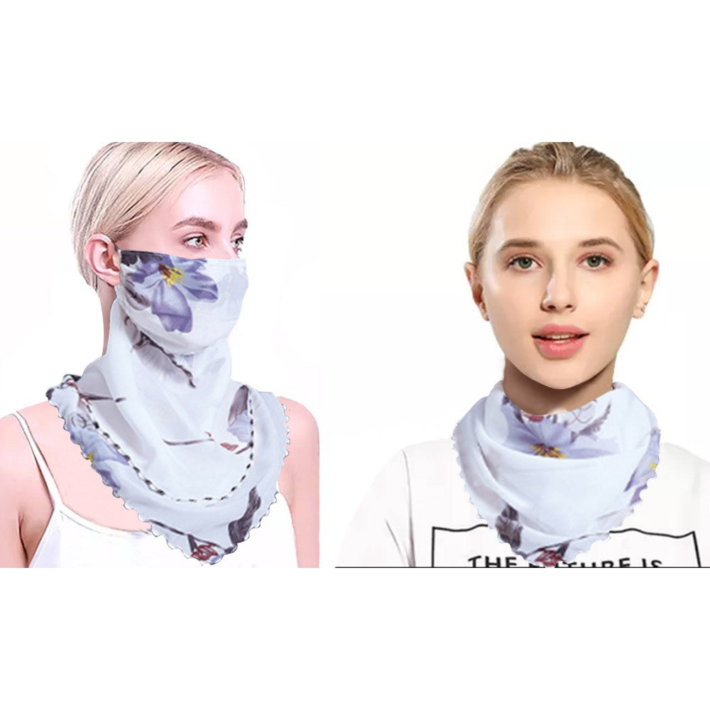 Women Flower Print Lightweight Ear Loop Scarf Washable Neck Gaiter