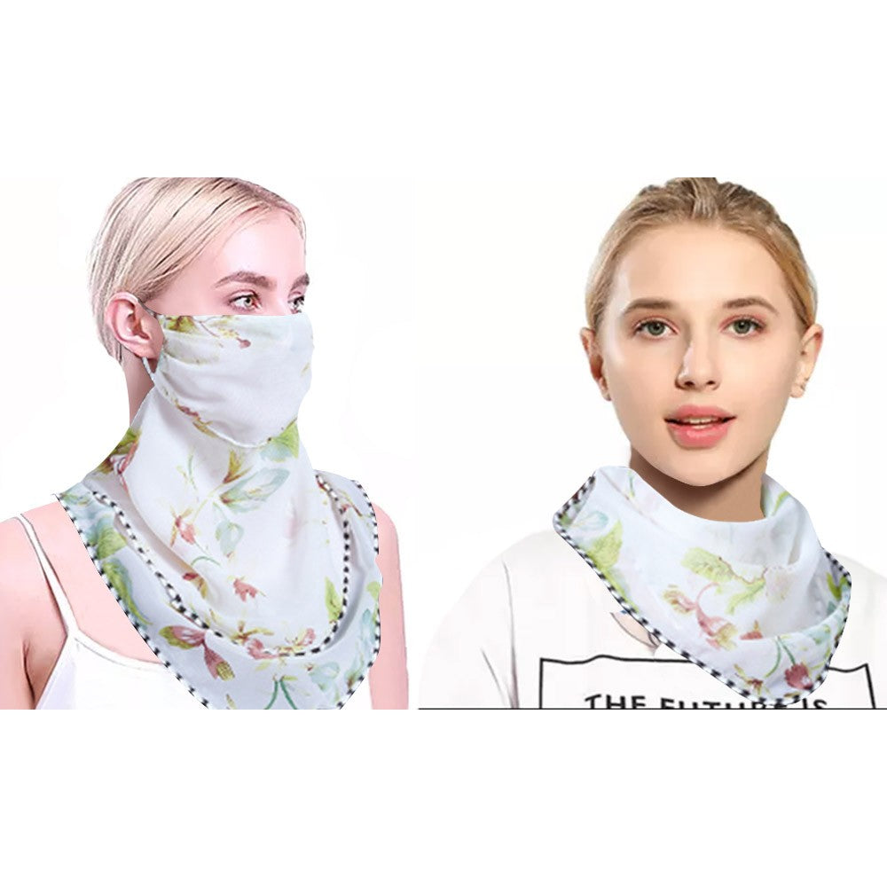 Women Flower Print Lightweight Ear Loop Scarf Washable Neck Gaiter