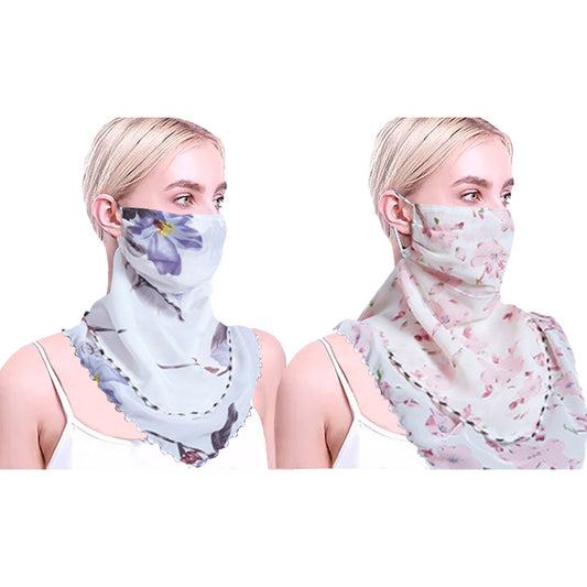2pcs Flower Print Lightweight Scarves Women-White and Pink