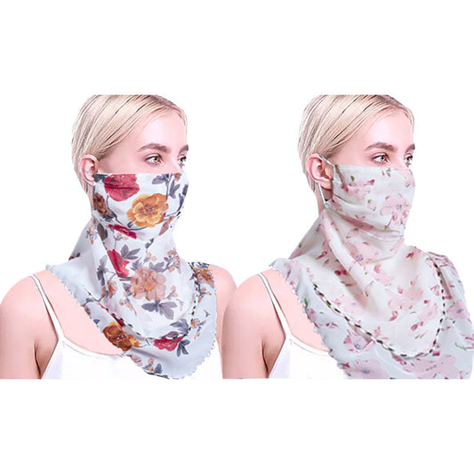 2pcs Flower Print Lightweight Scarves Women-Red and Pink