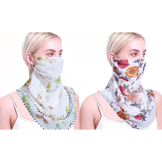 2pcs Flower Print Lightweight Scarves Women-Red and Green