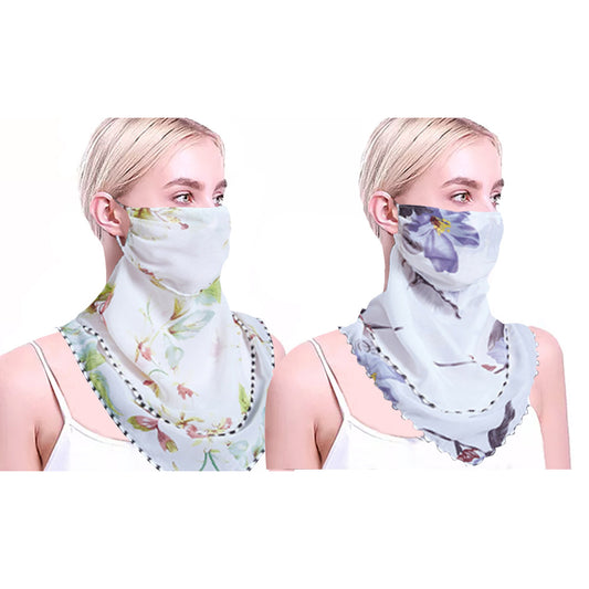 2pcs Flower Print Lightweight Scarves Women-White and Green