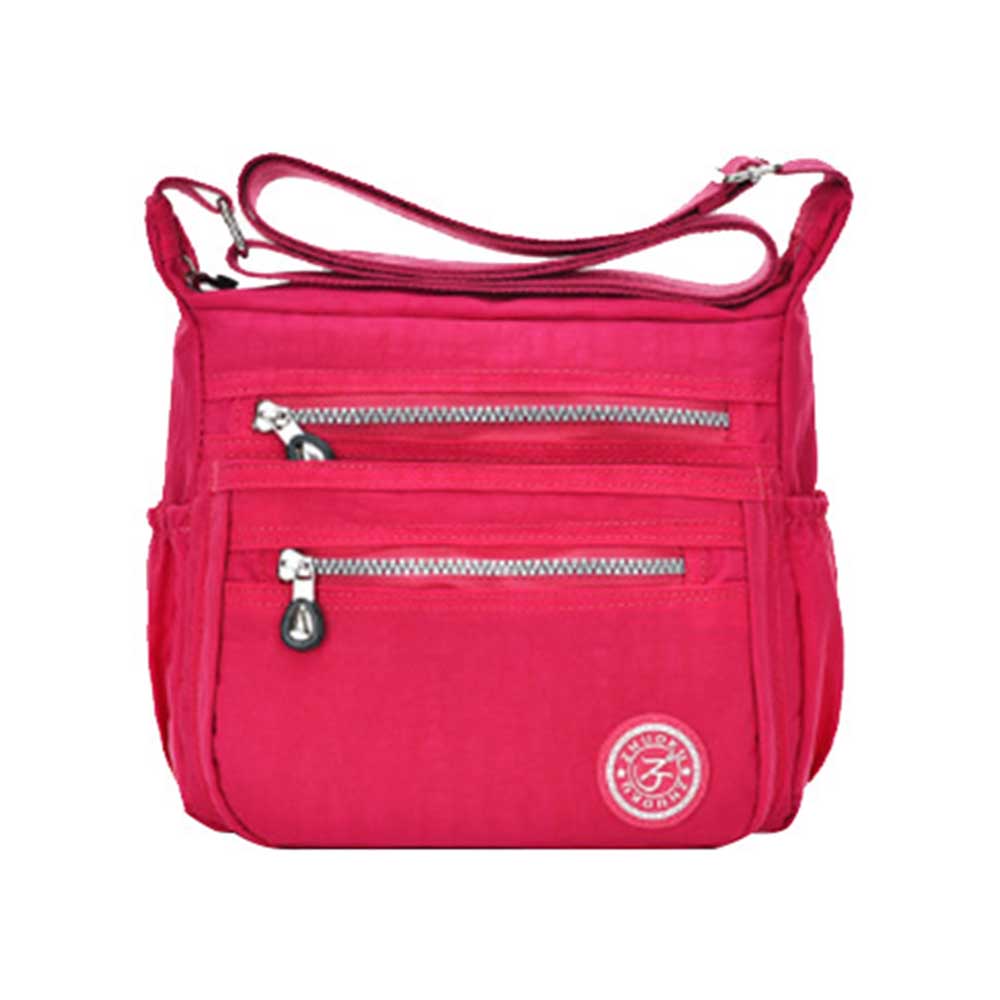 Rose Red Womens Crossbody Water Resistant Nylon Shoulder Bag