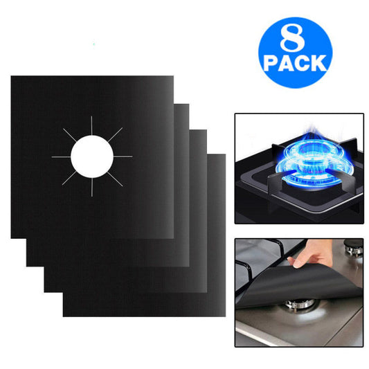 8PCS Non-Stick Reusable Gas Hob Protectors Black