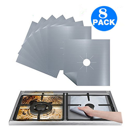 8PCS Non-Stick Reusable Gas Hob Protectors Silver
