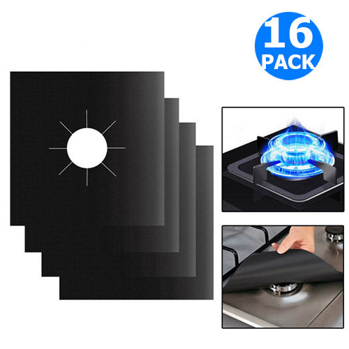 16PCS Non-Stick Reusable Gas Hob Protectors Black