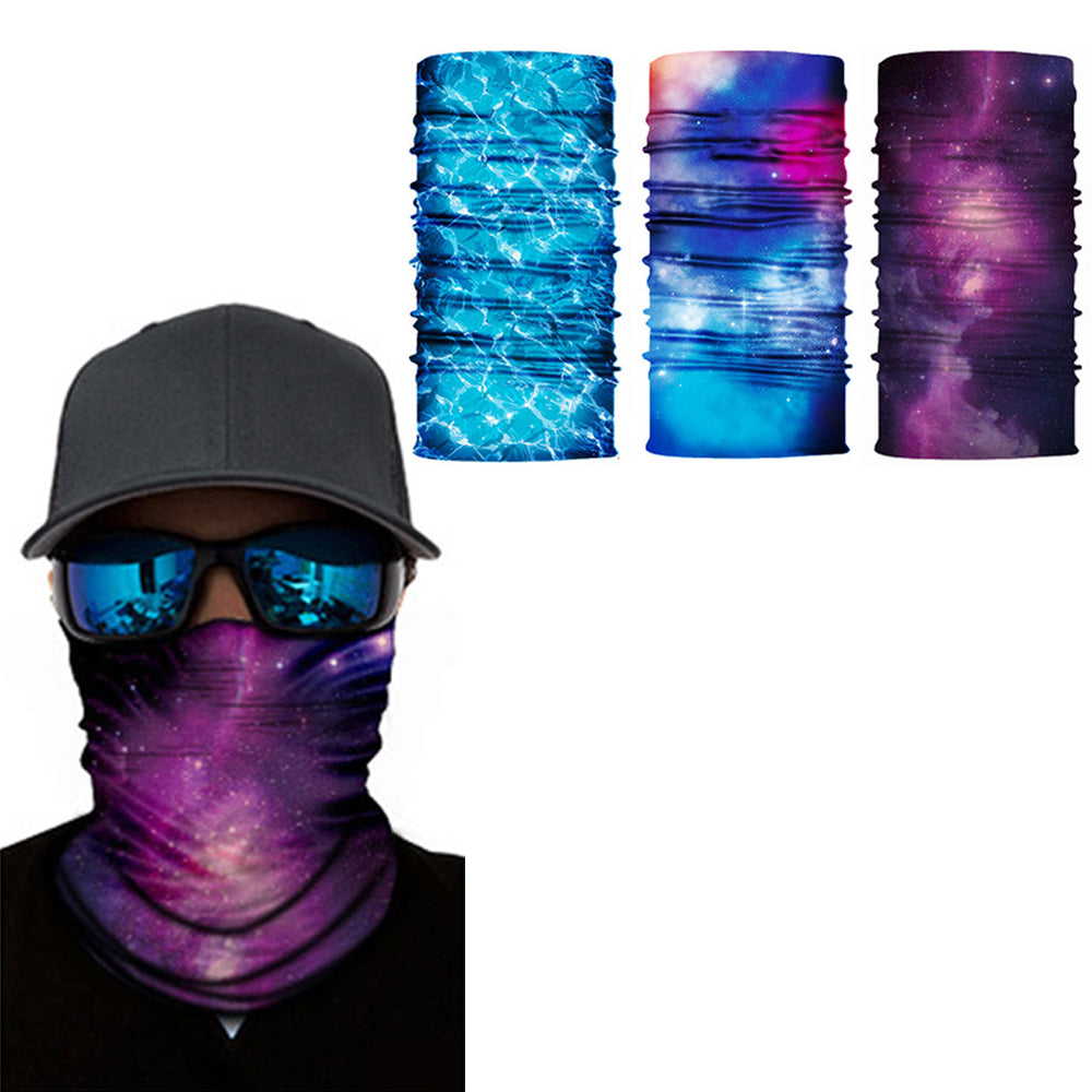 3 X Purple Blue Light Blue Galaxy Printed Reusable Cycling Mask Scarf