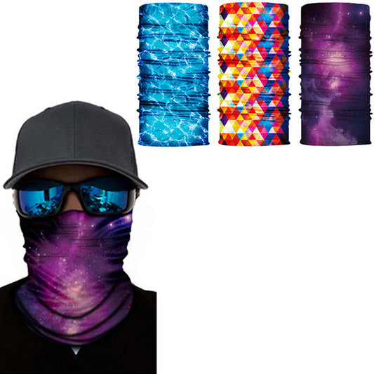 3 X Purple Yellow Light Blue Galaxy Printed Reusable Cycling Mask Scarf
