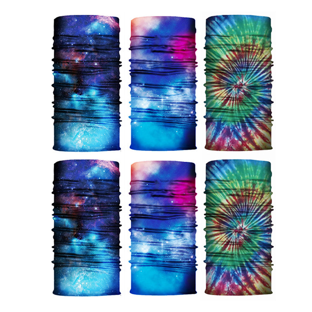 6 X Blue Green Navy Galaxy Printed Reusable Cycling Mask Scarf