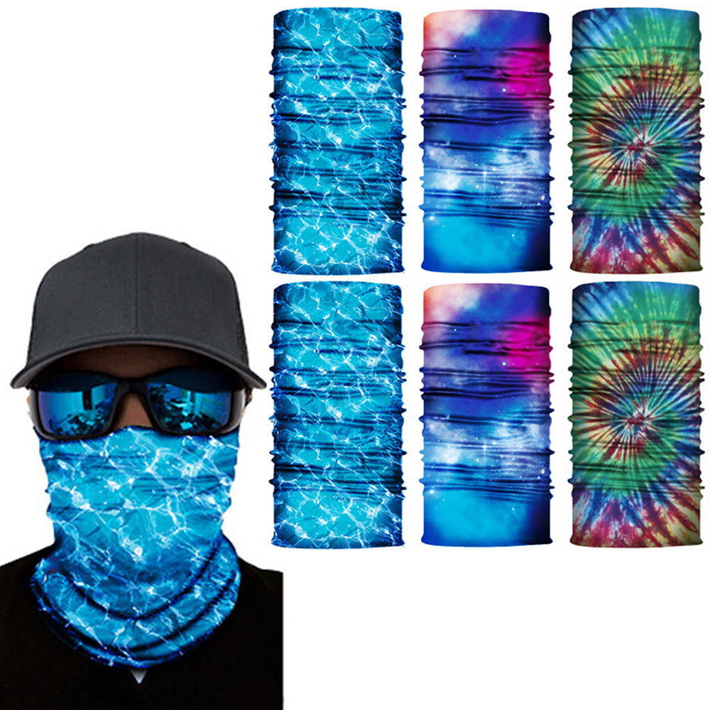 6 X Green Blue Light Blue Galaxy Printed Reusable Cycling Mask Scarf