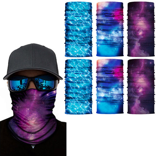 6 X Purple Blue Light Blue Galaxy Printed Reusable Cycling Mask Scarf
