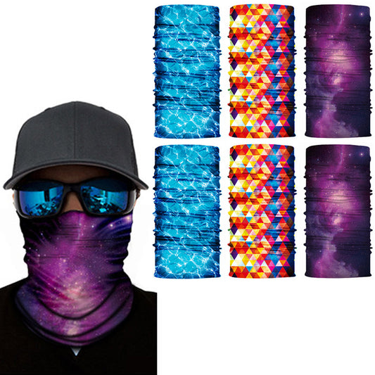 6 X Purple Yellow Light Blue Galaxy Printed Reusable Cycling Mask Scarf