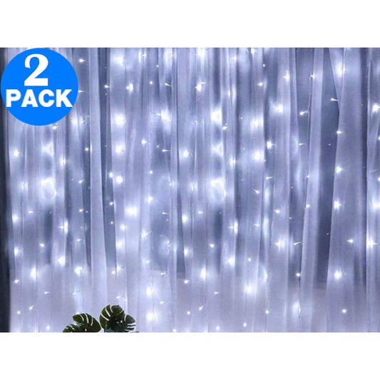2X 3M Curtain Lights Remote Control 300LED Curtain Lights Wedding String Lights Fairy String Lights White