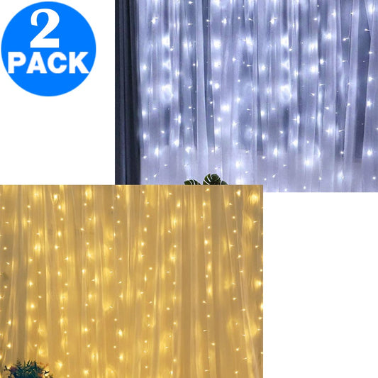 2 X 300 LEDs Bulb Curtain String Light with Remote Control White and Warm White
