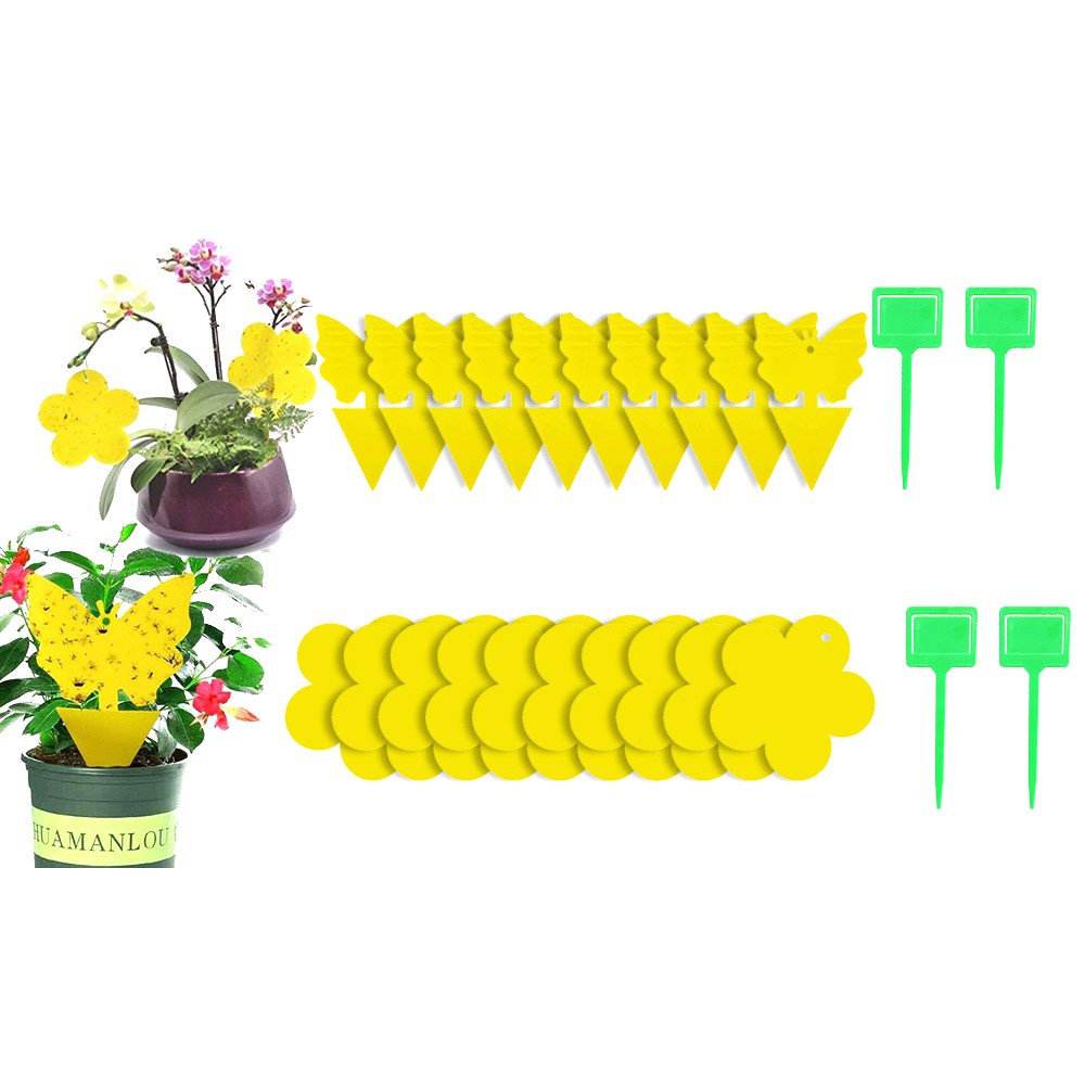 20Pcs Butterfly Shape and Flower Shape Sticky Trap Insect Killer with 4pcs Holder