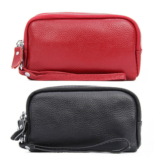 2 X Black Red 3 Compartments Women's Genuine Leather Wallet Clutch Purse