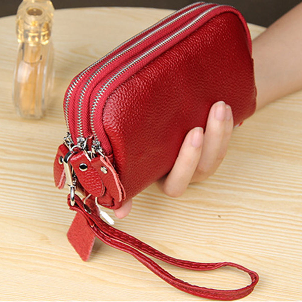 2 X Black Red 3 Compartments Women's Genuine Leather Wallet Clutch Purse