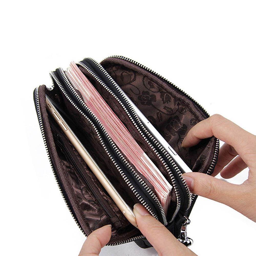 2 X Black Purple 3 Compartments Women's Genuine Leather Wallet Clutch Purse