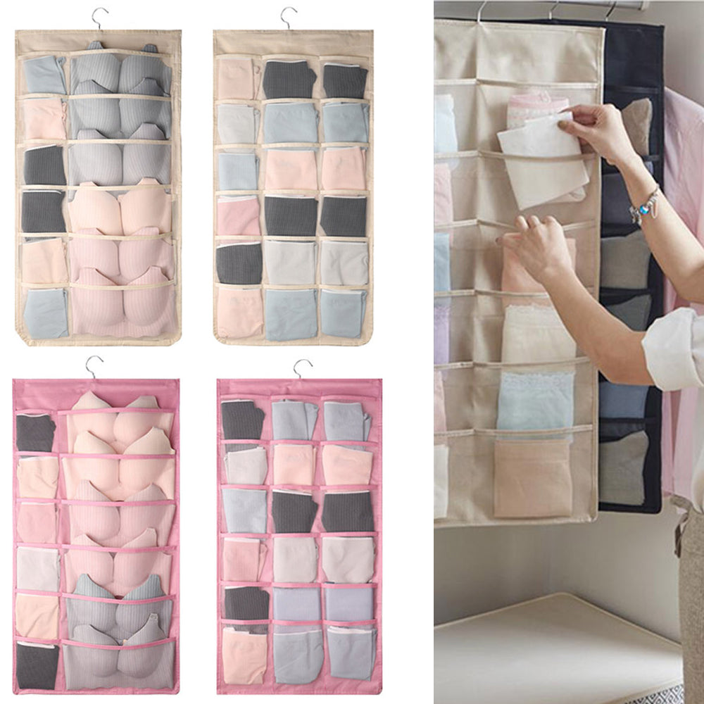 2 X Beige and Pink 30 Pockets Double Sided Wardrobe Storage Hanging Bags