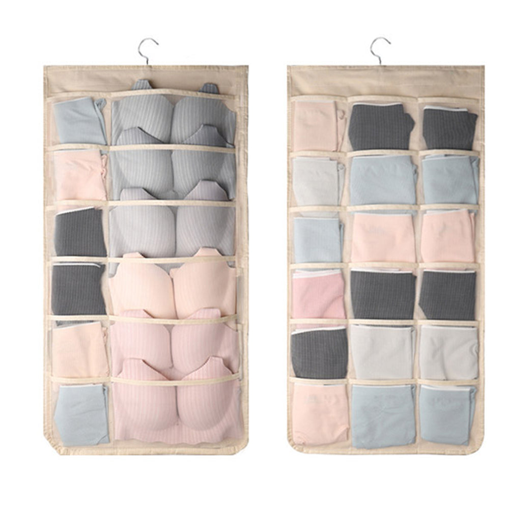 2 X Beige and Pink 30 Pockets Double Sided Wardrobe Storage Hanging Bags