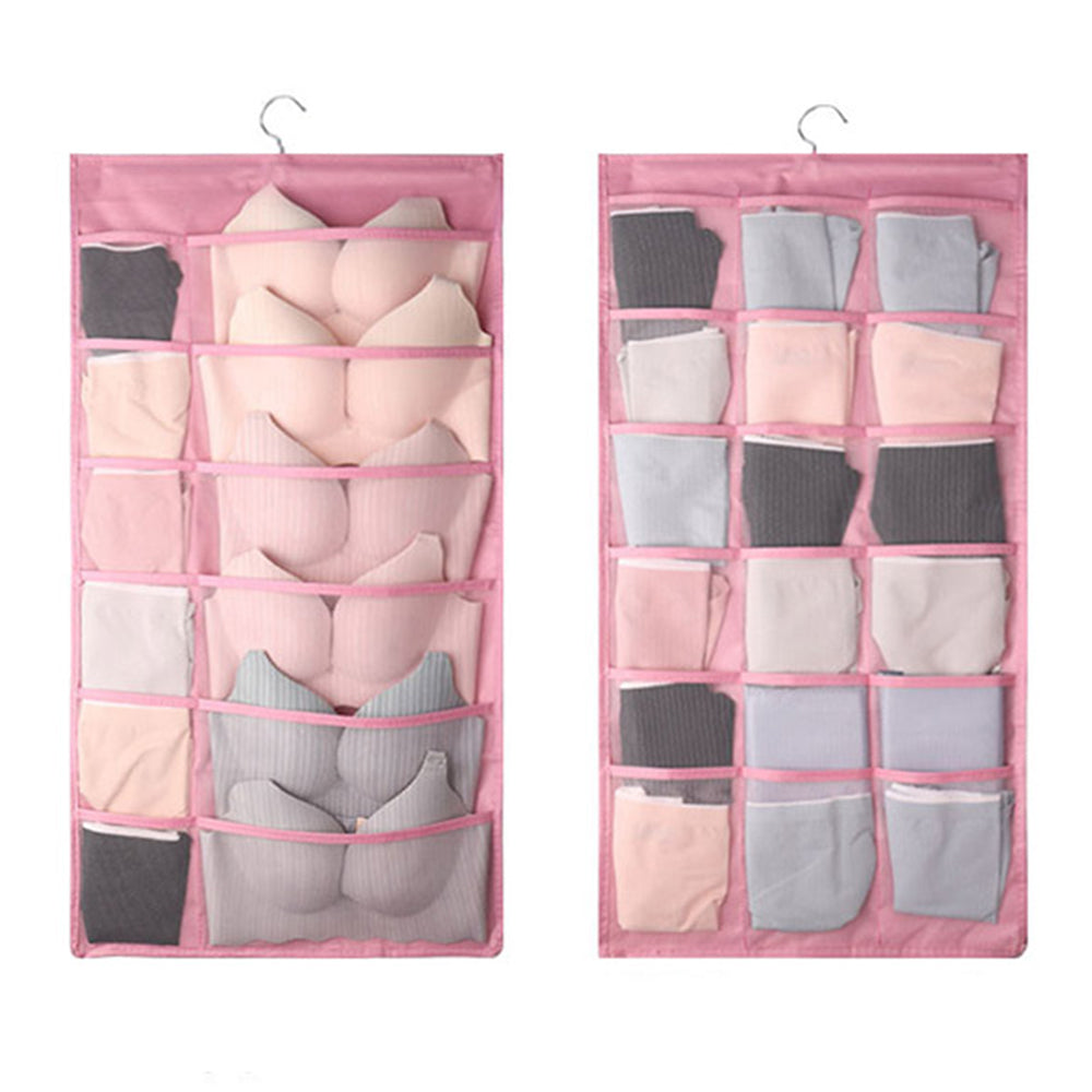 2 X Beige and Pink 30 Pockets Double Sided Wardrobe Storage Hanging Bags