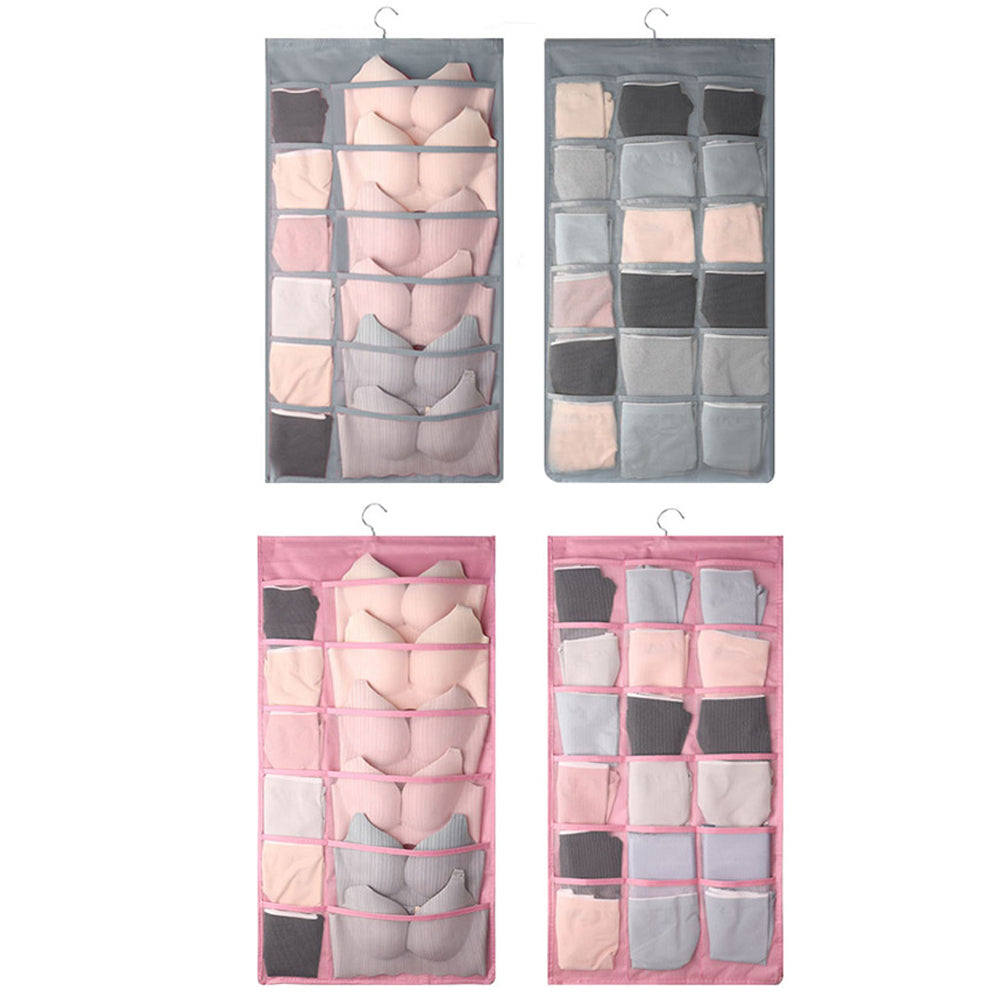 2 X Grey and Pink 30 Pockets Double Sided Wardrobe Storage Hanging Bags