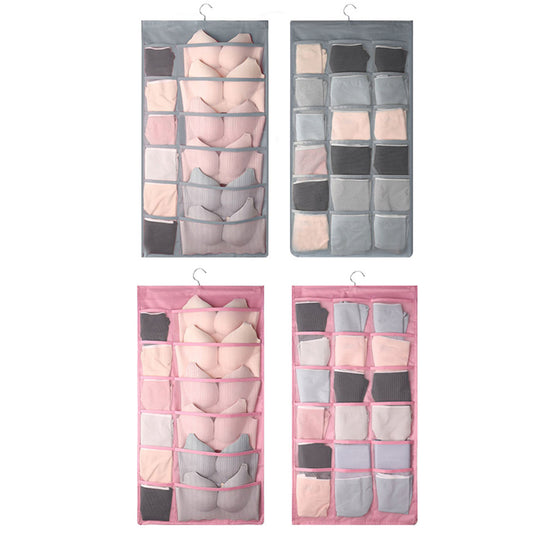 2 X Grey and Pink 30 Pockets Double Sided Wardrobe Storage Hanging Bags