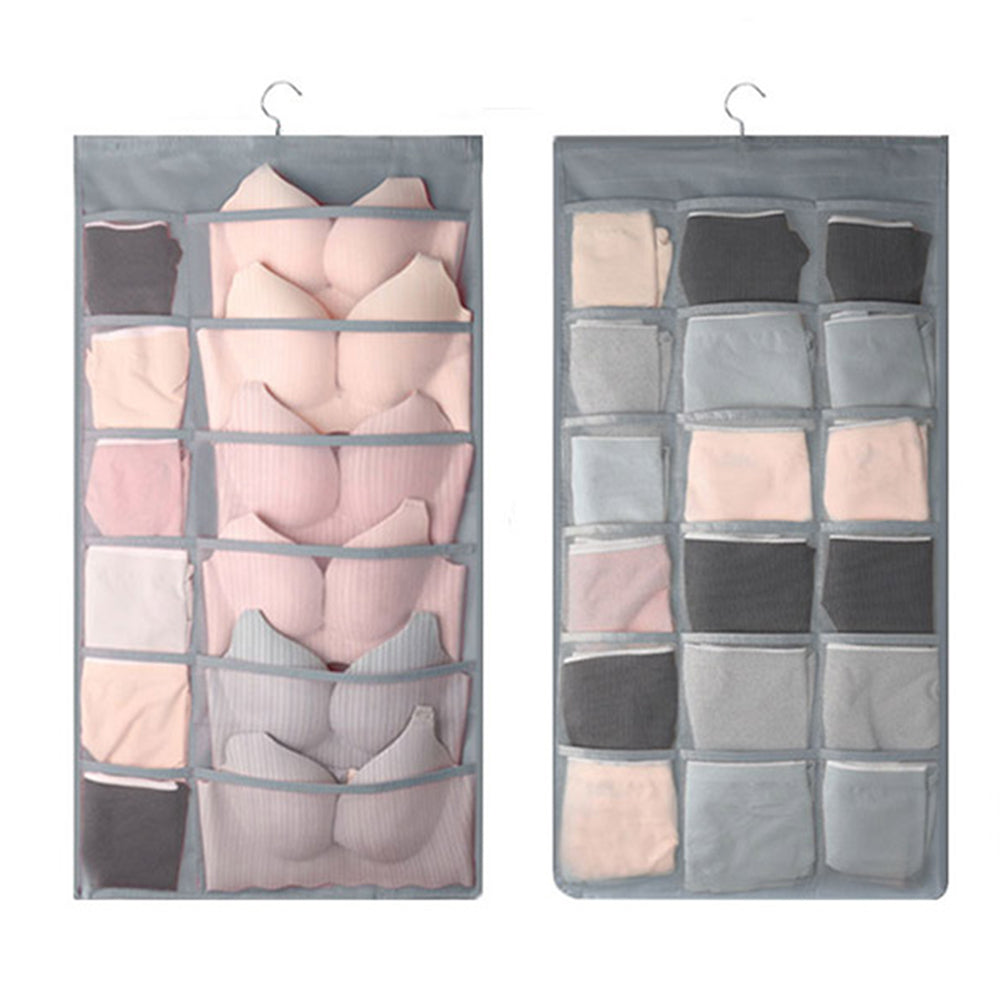 2 X Grey and Pink 30 Pockets Double Sided Wardrobe Storage Hanging Bags