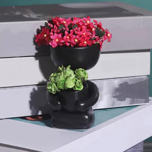 6X10CM Garden Imitation Human Shaped Ceramic Flowerpot-Black
