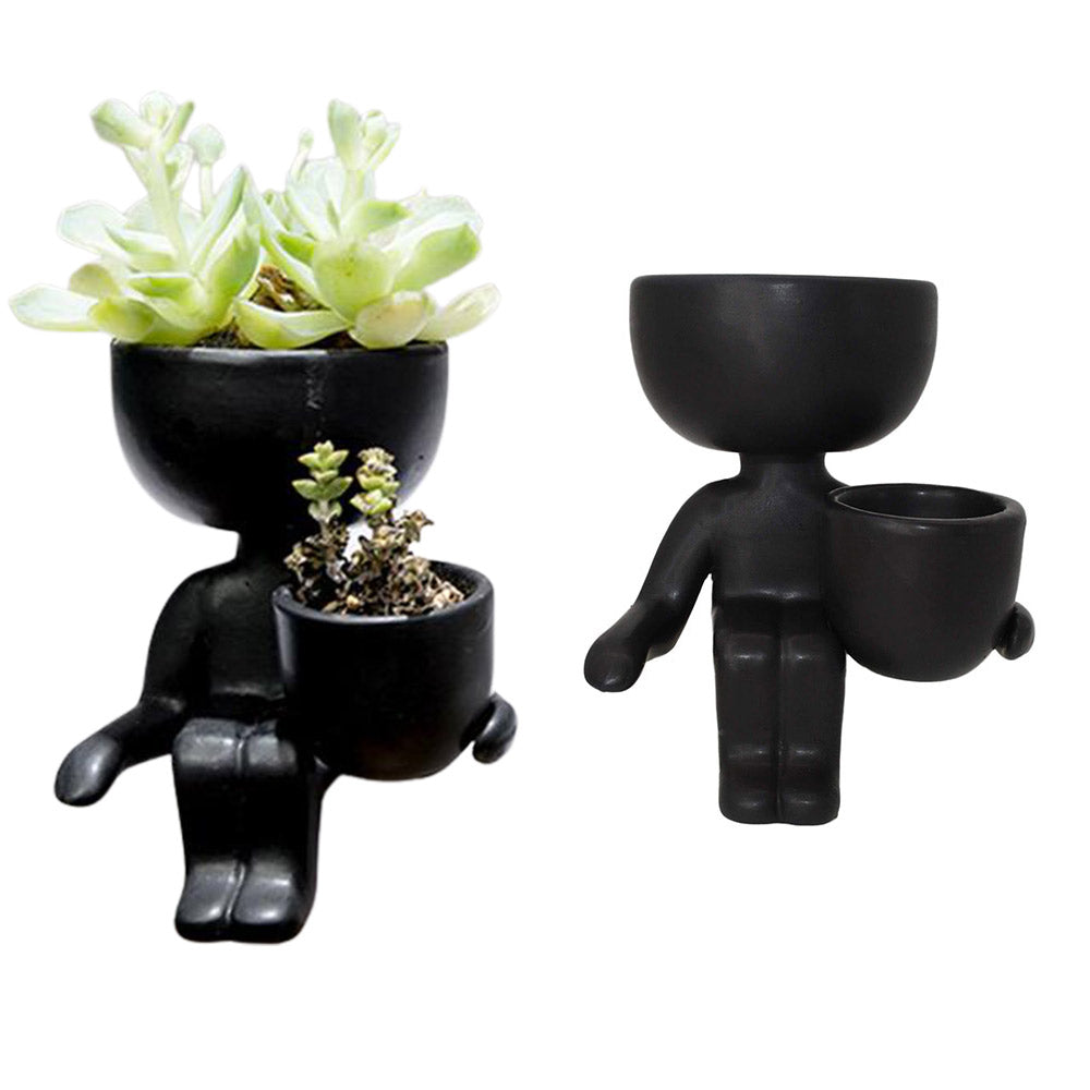 8X10CM Garden Imitation Human Shaped Ceramic Flowerpot-Black