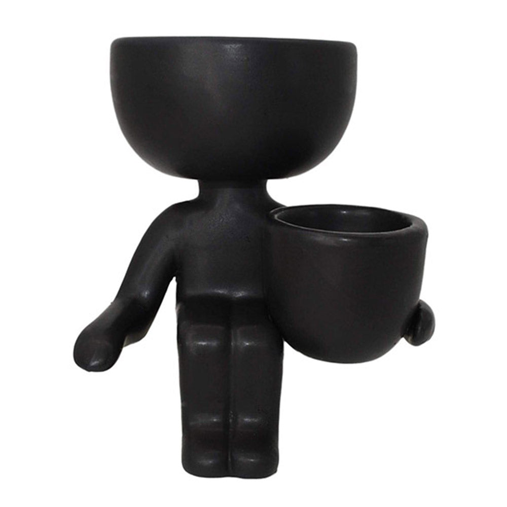 8X10CM Garden Imitation Human Shaped Ceramic Flowerpot-Black